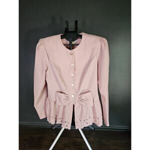 Vintage Blazer Pink Lace Tufted Bow Button Down Jacket USA Size 16 Frejani